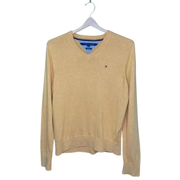 TOMMY HILFIGER Signature Solid V-Neck Sweater Pima Cotton Size Medium Preppy - Picture 1 of 9